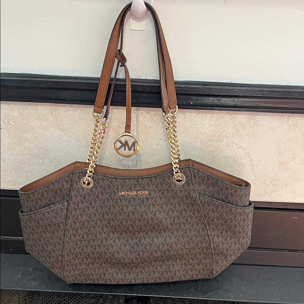 Michael Kors Signature Brown Tote with Gold Accents - Picture 1 of 5